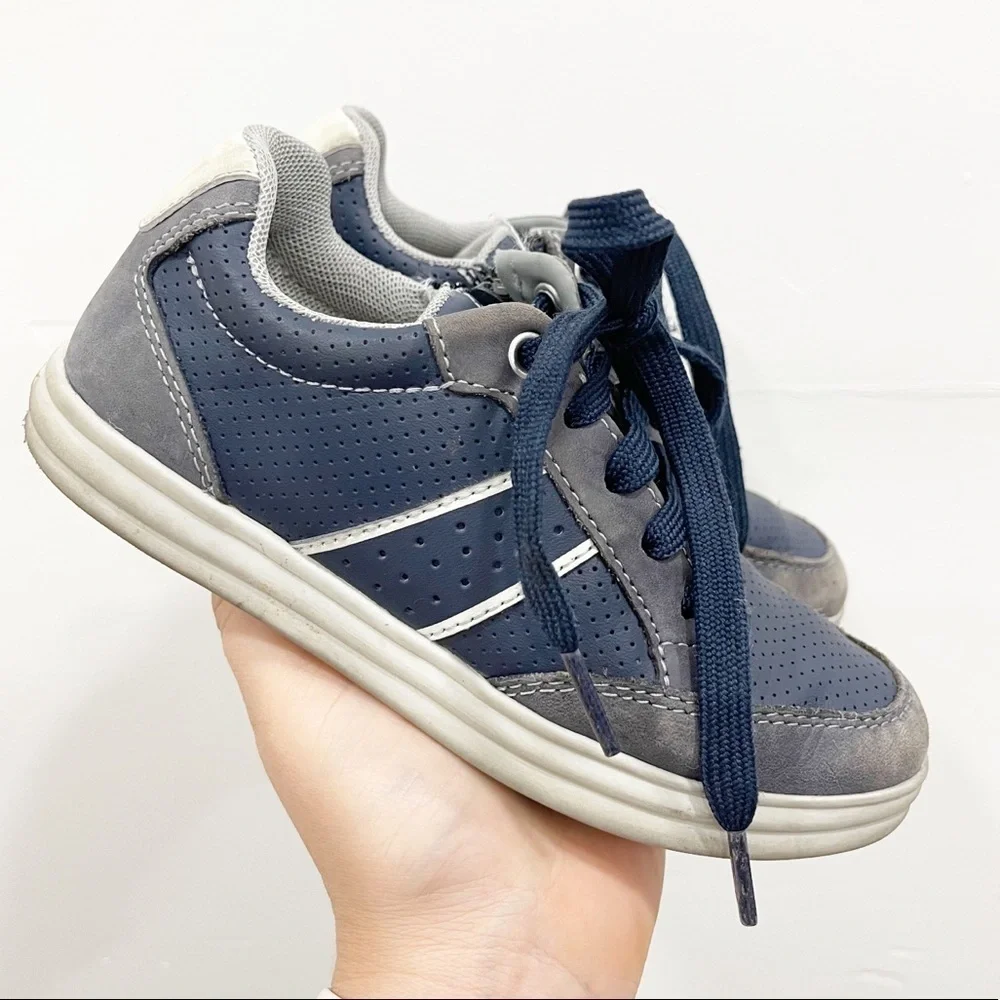 Geox Kids Lace-Up Side Zip Perforated Sneaker Blue